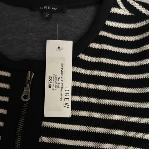 BNWT! Retail $225! DREW Black and IVORY Striped Knit BLASER TYPE